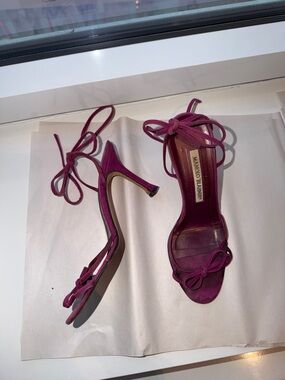 Manolo Blahnik Magenta Suede Ankle-Tie Heels